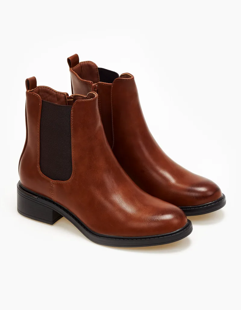 Χαμηλά ankle boots με λάστιχο στο πλάι - Κάμελ