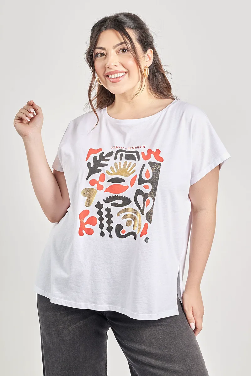 Βαμβακερό T-shirt με τύπωμα foil