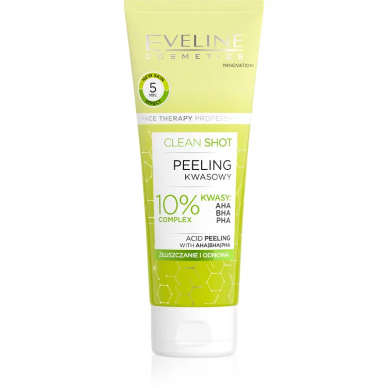 Eveline Cosmetics Clean Shot 10% Complex of AHA, BHA and PHA απαλό Scrub ενάντια στις ατέλειες της επιδερμίδας 75 ml