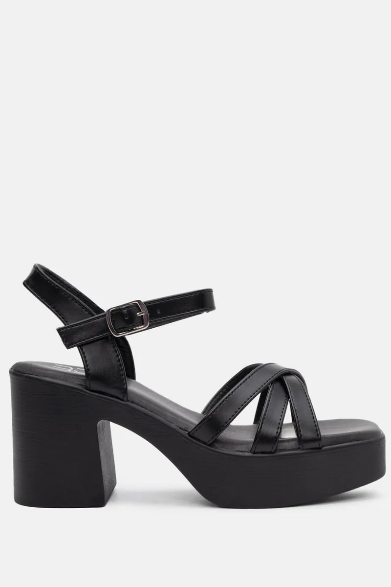 LUIGI DESIGN - Πέδιλα Flatform με Πολλαπλά Λουράκια & Μπαρέτα - Μαύρο