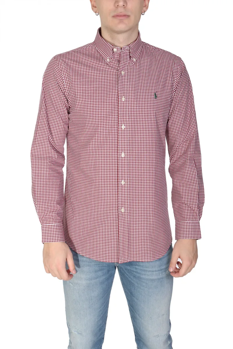 RALPH LAUREN ΠΟΥΚΑΜΙΣΟ ΚΑΡΩ BUTTON DOWN CUSTOM FIT ΜΠΟΡΝΤΩ-ΛΕΥΚΟ