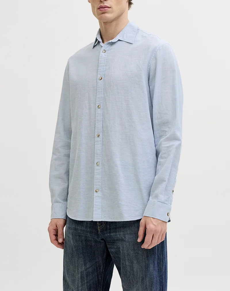 JACK&JONES JJESUMMER LINEN BLEND SHIRT L/S SN 12289174-CELESTIAL BLUE LightBlue