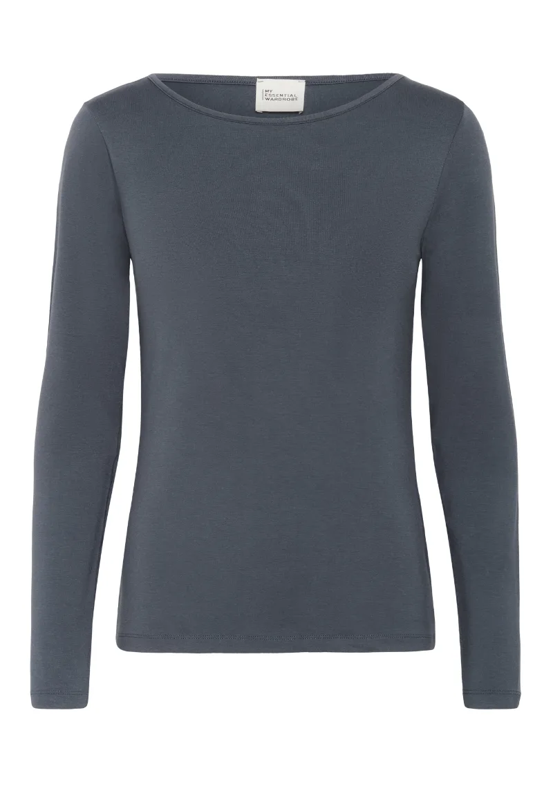 ΓΥΝΑΙΚΕΙΟ T-SHIRT VistaMW Boat Neck ΜΑΚΡΥΜΑΝΙΚΟ MY ESSENTIAL ΚΑΝΟΝΙΚΗ ΓΡΑΜΜΗ ΣΚΟΥΡΟ ΓΚΡΙ