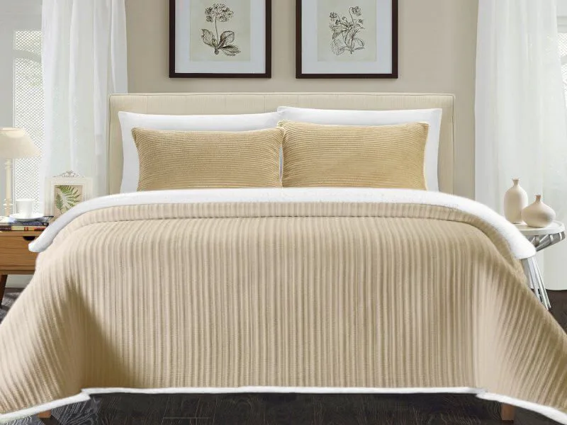 Κουβέρτα Μονή Super Soft Sherpa Stripes Γαρύφαλλο 160x220 - Μπεζ