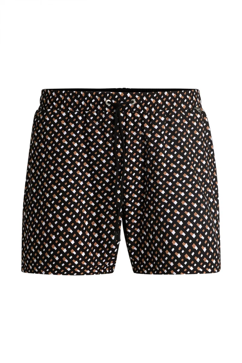 BOSS BEACHWEAR ΜΑΓΙΩ MANU NEW ΜΙΚΡΟΣΧΕΔΙΟ LOGO QUICK DRY ΜΑΥΡΟ