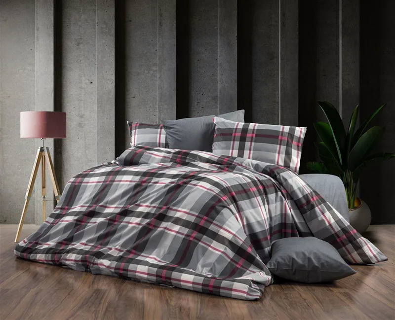 Παπλωματοθήκη Polycotton Μονή 160x240εκ. Εκάβη 424 Grey-Bordeaux DimCol (Χρώμα: Γκρι, Ύφασμα: 70% Βαμβάκι-30% Polyester, Μέγεθος: Μονά) - DimCol - 33310823056