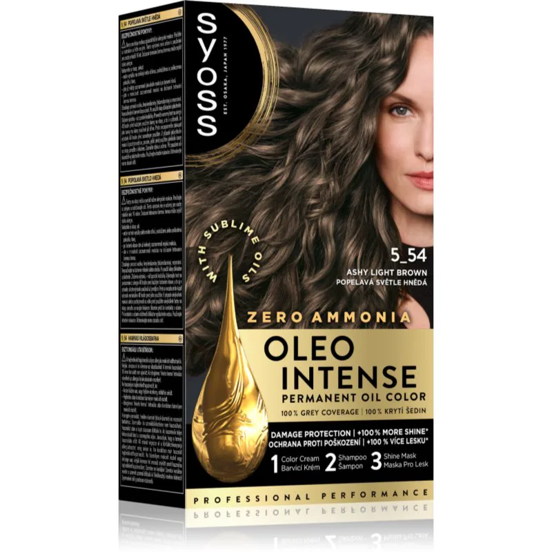 Syoss Oleo Intense μόνιμη βαφή μαλλιών με έλαιο απόχρωση 5-54 Ashy Light Brown 1 τμχ