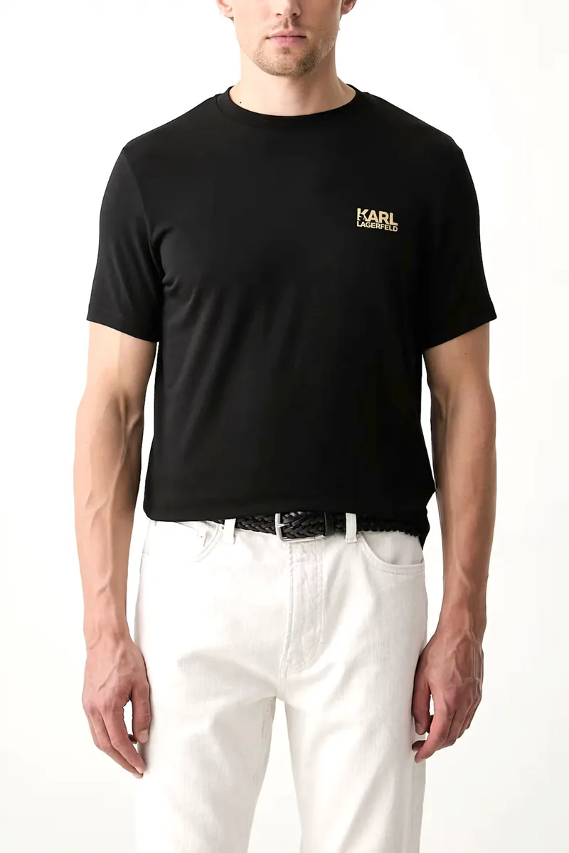 KARL LAGERFELD T-SHIRT CREWNECK GOLD LOGO ΜΑΥΡΟ
