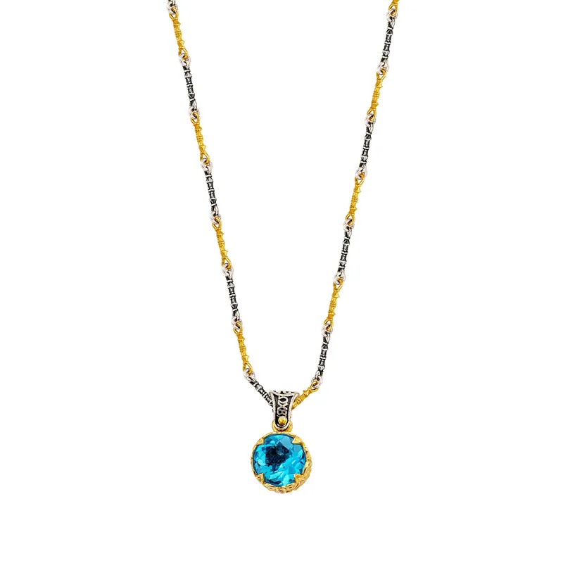 DIMITRIOS Γυναικείο Κολιέ με Blue Topaz από Δίχρωμο Ασήμι M202B