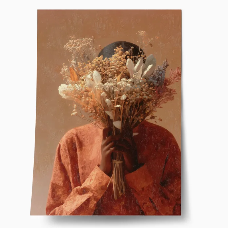 Poster AFROCENTRIC WOMAN HIDING BEHIND BOUQUET