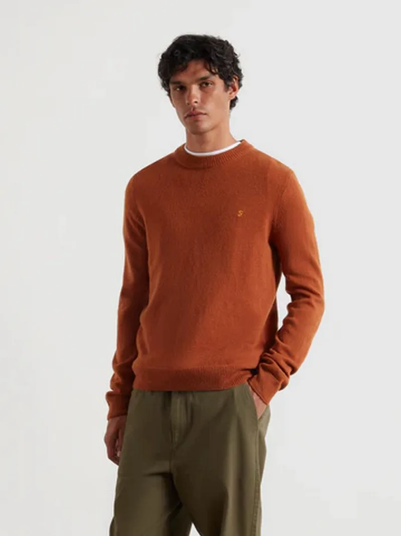 Farah Ανδρικό Πλεκτό Slim Fit Μάλλινο Με Στρογγυλή Λαιμόκοψη