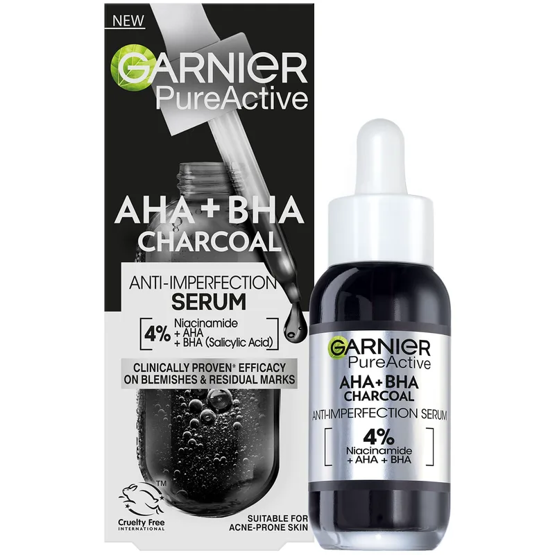 Garnier Skinactive AHA + BHA Charcoal Anti-Imperfection Serum Ορός Προσώπου με Άνθρακα, Κατά των Ατελειών, για Επιδερμίδες με Τάση Ακμής 30ml
