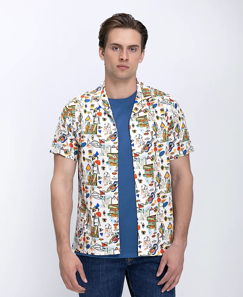 A Fish Named Fred Ανδρικό Πουκάμισο Regular Fit Με All Over Print Και Κοντό Μανίκι