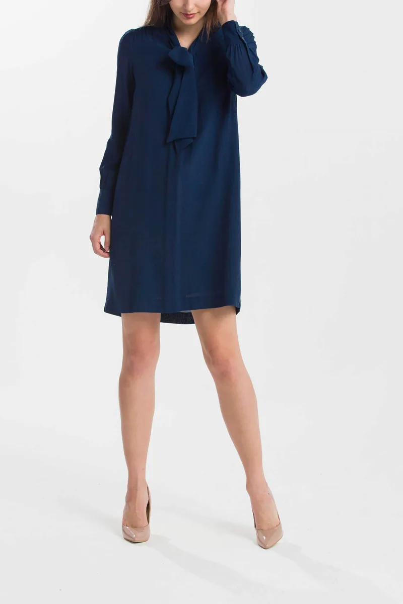 Gant γυναικείο mini φόρεμα με all-over tone-on-tone print και γιακά με γραβάτα - 4503027 Μπλε Σκούρο