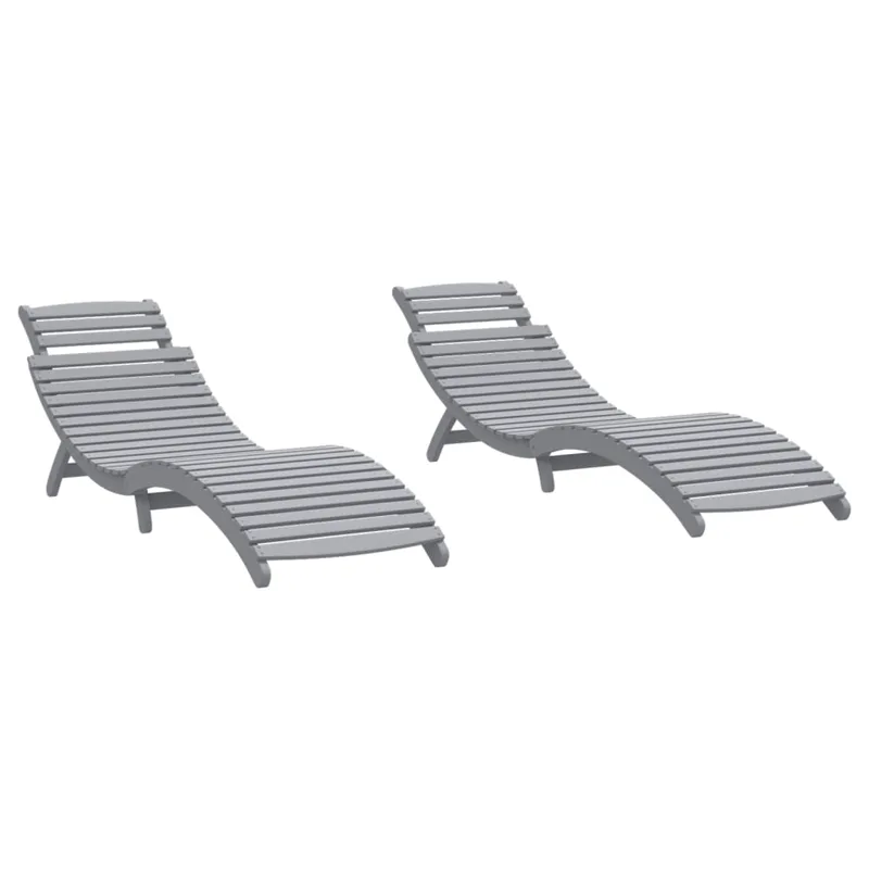 vidaXL Ξαπλώστρες 2 τεμ. Γκρι 184 x 55 x 64 εκ. από Μασίφ Ξύλο Ακακίας