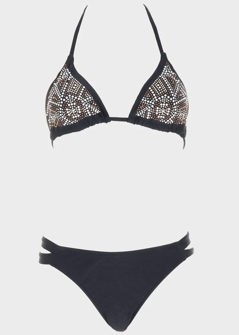 Bikini τριγωνάκι με τρούκς slip κανονική γραμμή. Καλύπτει B Cup ΜΑΥΡΟ