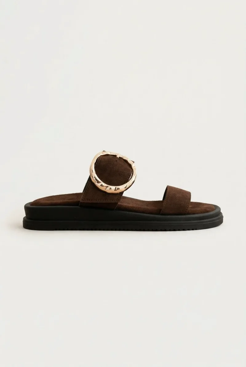 Estil Flatform Buckle Sandals - NK26-1823 - Brown Suede