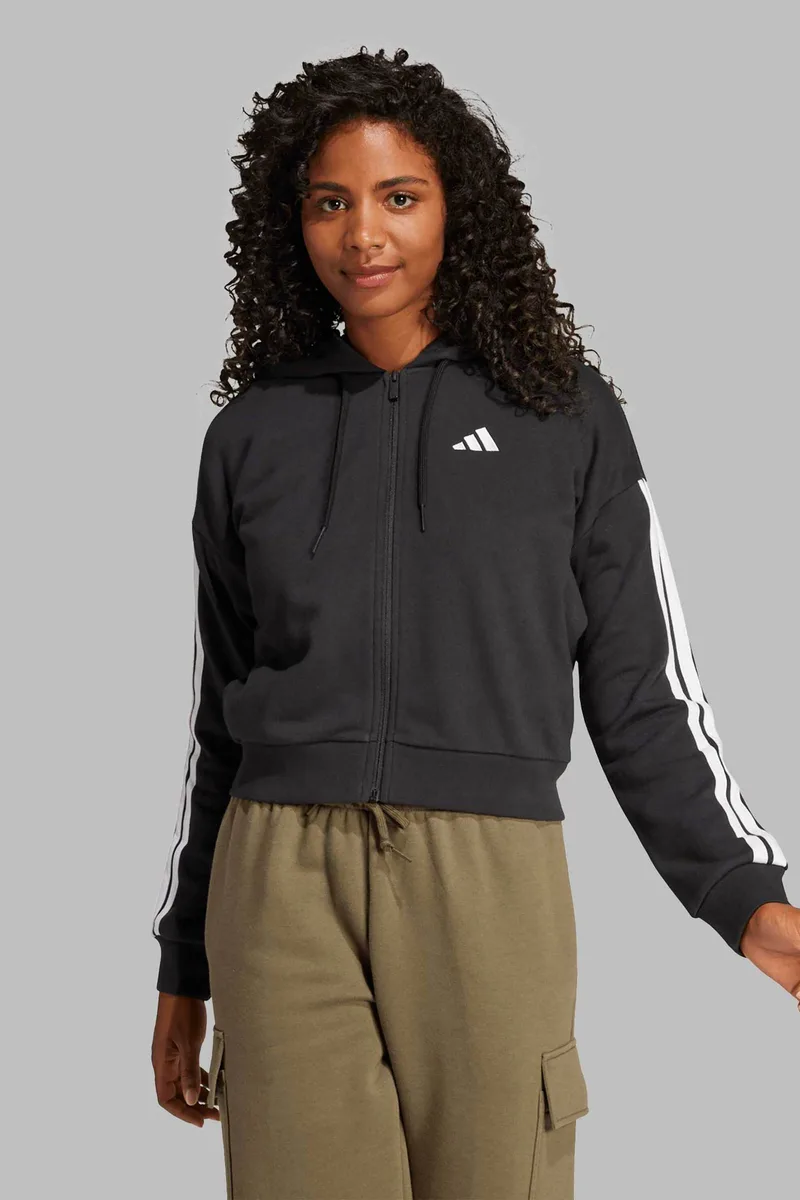 Adidas γυναικεία ζακέτα φούτερ με κουκούλα Regular Fit "Essentials 3-Stripes" - JE0052 Μαύρο