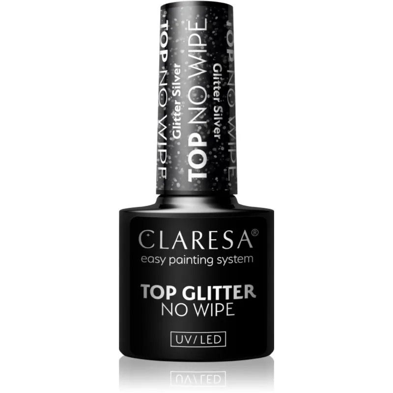 Claresa UV/LED Top Glitter No Wipe τζελ τοπ βερνίκι νυχιών αστραφτερό απόχρωση Glitter Silver 5 γρ