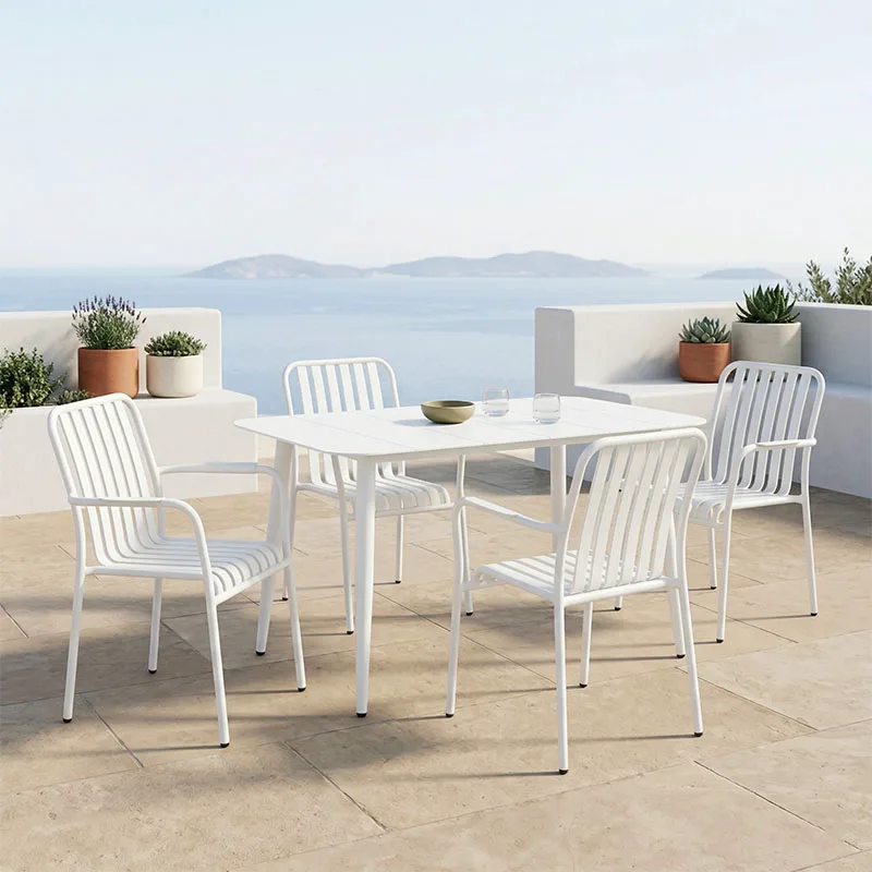 Τραπεζαρία Heven Vista pakoworld σετ 5τεμ λευκό αλουμίνιο 120x70x72εκ - PAKO WORLD - 200-001605