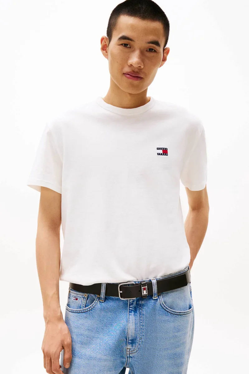 Tommy Jeans ανδρικό T-shirt με κεντημένο λογότυπο στο στήθος Regular Fit - DM0DM20322 Εκρού