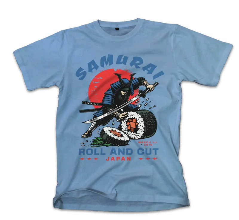 T-Shirt Samurai Sushi Pop Culture Carolina Blue