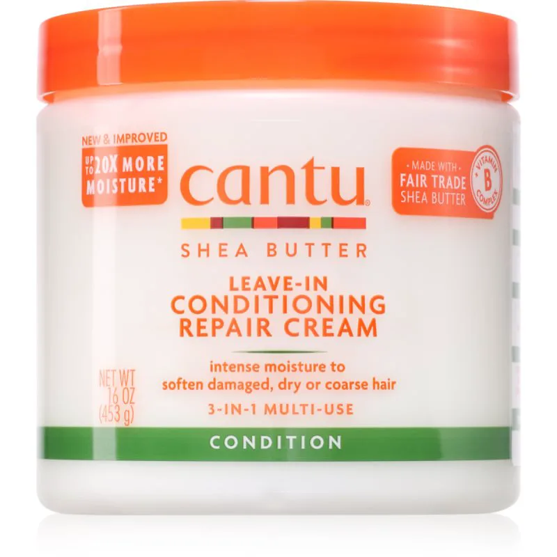 CANTU Shea Butter Leave-In Conditioning Cream κοντίσιονερ χωρίς ξέβγαλμα για κατεστραμμένα μαλλιά 453 γρ
