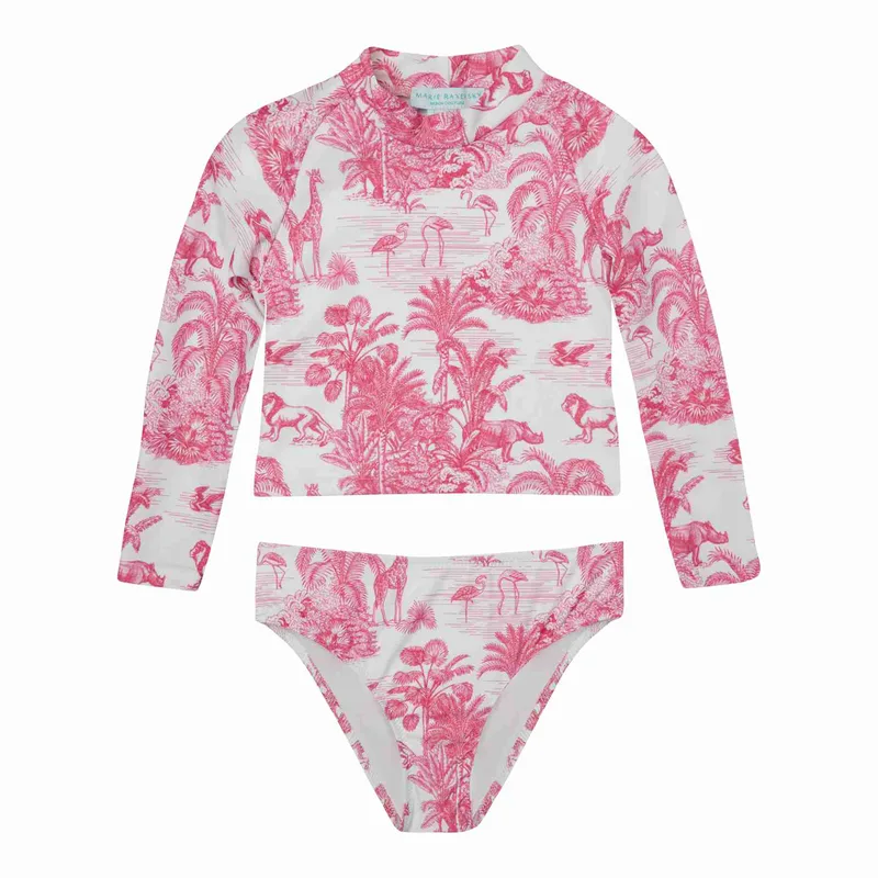 GIRL'S LONG SLEEVE CROP BIKINI JUNGLE PINK