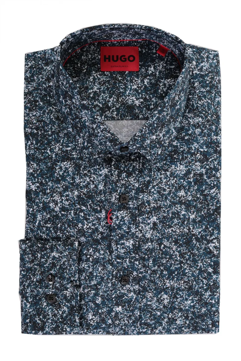 HUGO ΠΟΥΚΑΜΙΣΟ EXTRA SLIM FIT FLORAL ELISHA02 ΜΠΛΕ