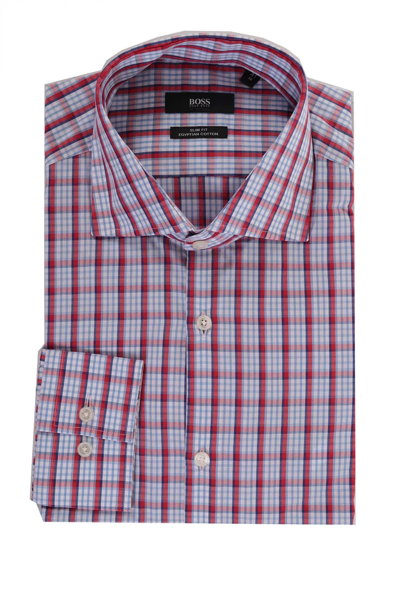 BOSS ΠΟΥΚΑΜΙΣΟ JARON SLIM FIT ΚΑΡΩ ΚΟΚΚΙΝΟ