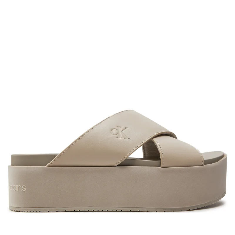 Παντόφλες Calvin Klein Jeans Flatform Cross Mg Uc YW0YW01349 Μπεζ