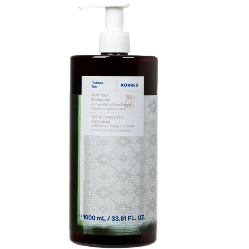 Korres Mint Tea With Purifying Sage Extract Shower Gel Αναζωογονητικό, Ενυδατικό Αφρόλουτρο με Δροσερό Άρωμα Πράσινο Τσάι & Εκχύλισμα Φασκόμηλου & Αλόη, με Αντλία 1000ml