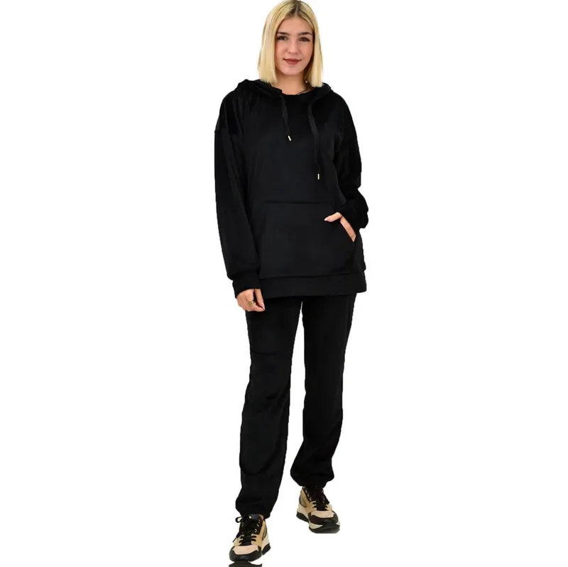 Γυναικείο σετ φόρμας velvet over size Μαύρο 18266