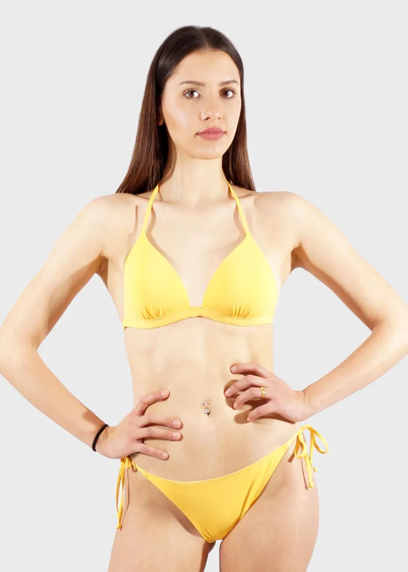 Γυναικείο set μαγιό μονόχρωμο bikini δετό κανονική γραμμή. Καλύπτει B CUP. ΚΙΤΡΙΝΟ