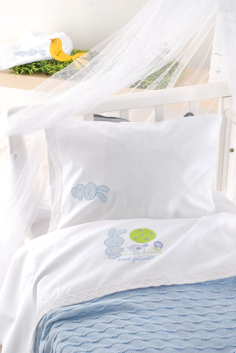 Σετ Σεντόνια Κούνιας 3 Τεμαχίων Rythmos Sweet Summer Σιέλ 100x160