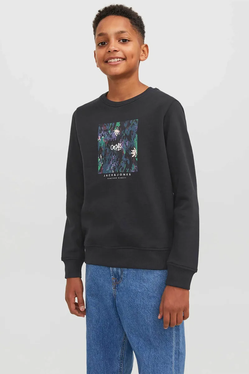 JACK & JONES παιδική μπλούζα φούτερ με graphic print Regular Fit - 12243097 Μαύρο