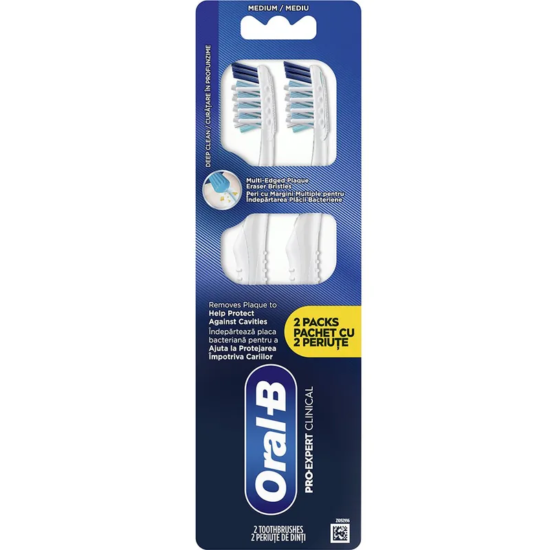 Oral-B Promo Pro Expert Clinical Medium Toothbrush Χειροκίνητη Οδοντόβουρτσα με Μεσαίας Σκληρότητας Ίνες για Αφαίρεση Πλάκας & Προστασία από Κοιλότητες 2 Τεμάχια - Λευκό