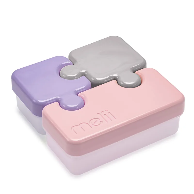 Φαγητοδοχείο Πλαστικό Με 3 Δοχεία Puzzle Purple-Grey-Pink Melli MEL15200 (Υλικό: Πλαστικό, Χρώμα: Ροζ) - Melii - MEL15200