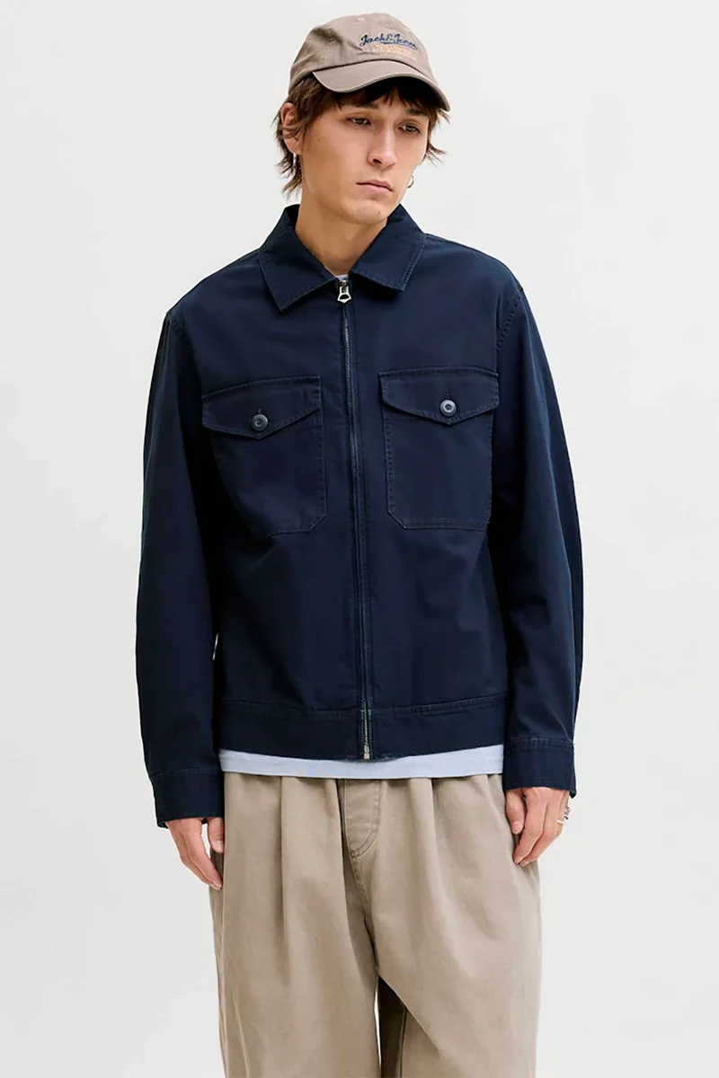JACK & JONES ανδρικό jacket με γιακά και τσέπες - 12291882 Μπλε Σκούρο