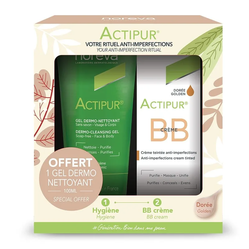 Noreva Actipur - Anti-Imperfection Ritual Set - Golden BB Cream 30ml + FREE Skin Cleansing Gel 100ml
