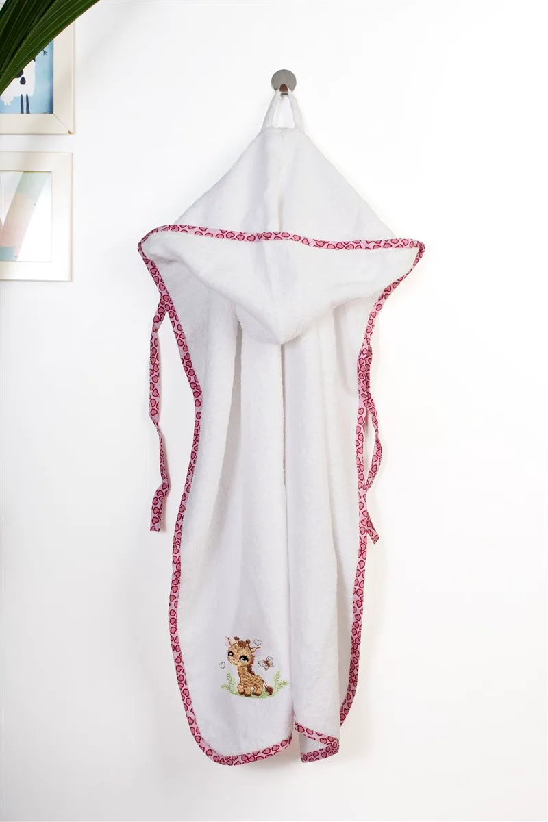 Κάπα Με Κέντημα Bebe 75x85εκ. Giraffe 172 White-Ροζ Dimcol (Ύφασμα: Βαμβάκι 100%, Χρώμα: Λευκό) - DimCol - 31141429027