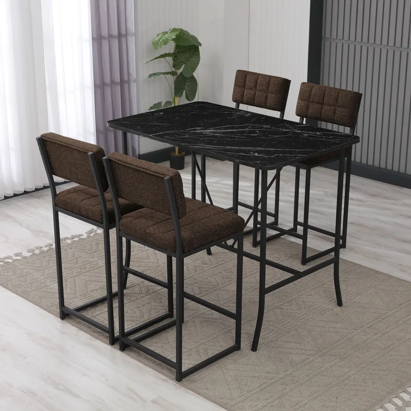 Σετ Τραπέζι Μπαρ Με 4 Σκαμπό Retro - Brown, Black 225Aln1546 (110x92x70 cm)