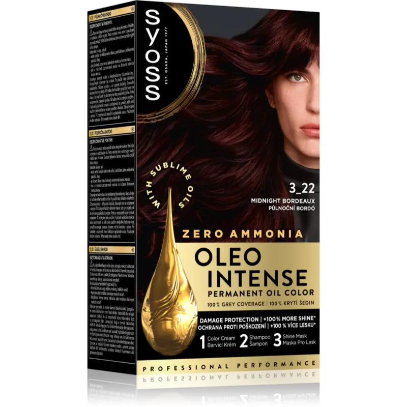 Syoss Oleo Intense μόνιμη βαφή μαλλιών με έλαιο απόχρωση 3-22 Midnight Bordeaux 1 τμχ
