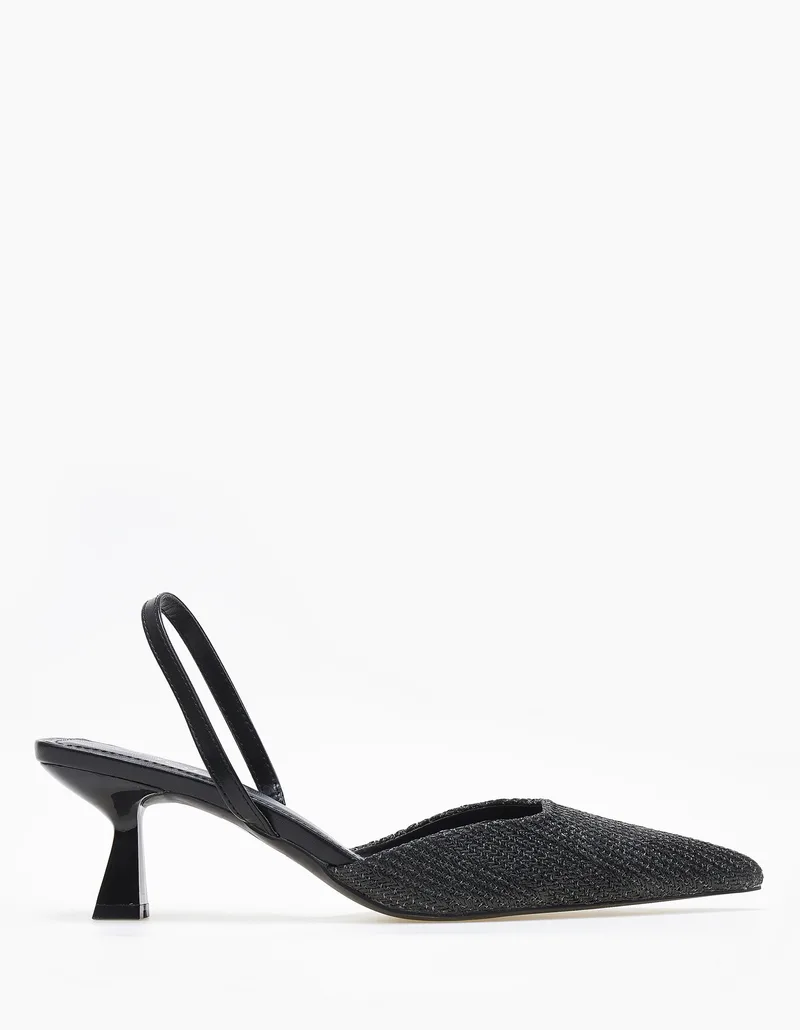 Slingback μυτερές γόβες με σχέδιο ψάθας - Μαύρο