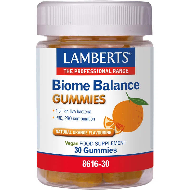Lamberts Biome Balance Gummies Συμπλήρωμα Διατροφής Προβιοτικών & Πρεβιοτικών για την Καλή Λειτουργία του Εντέρου & Ενίσχυση της Μικροβιακής Χλωρίδας του με Γεύση Πορτοκάλι 30 Ζελεδάκια