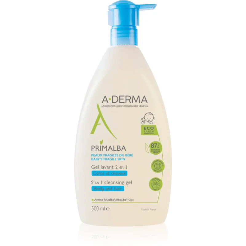A-Derma Primalba Baby τζελ πλυσίματος για σώμα και μαλλιά για παιδιά 500 ml