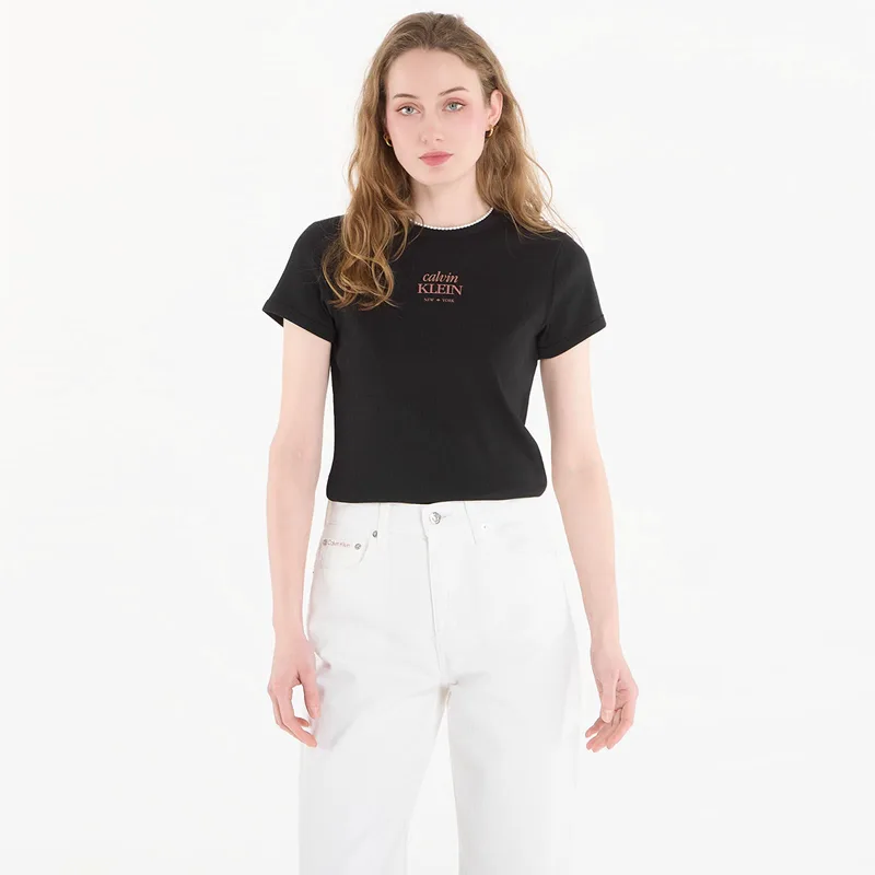 T-shirt Calvin Klein Jeans Ss 2X2 Baby Rib Logo Baby Tee Black XS