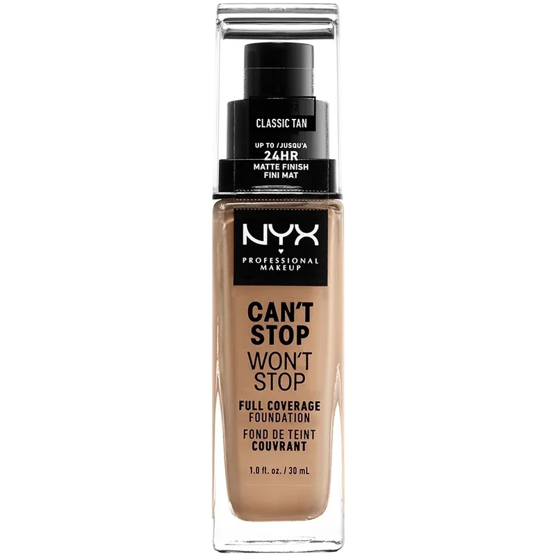 Nyx Professional Makeup Can't Stop Won't Stop Full Coverage Foundation Προσφέρει Ματ Κάλυψη & Χρώμα που Διαρκεί Έως 24 'Ωρες 30ml - 12 Classic Tan