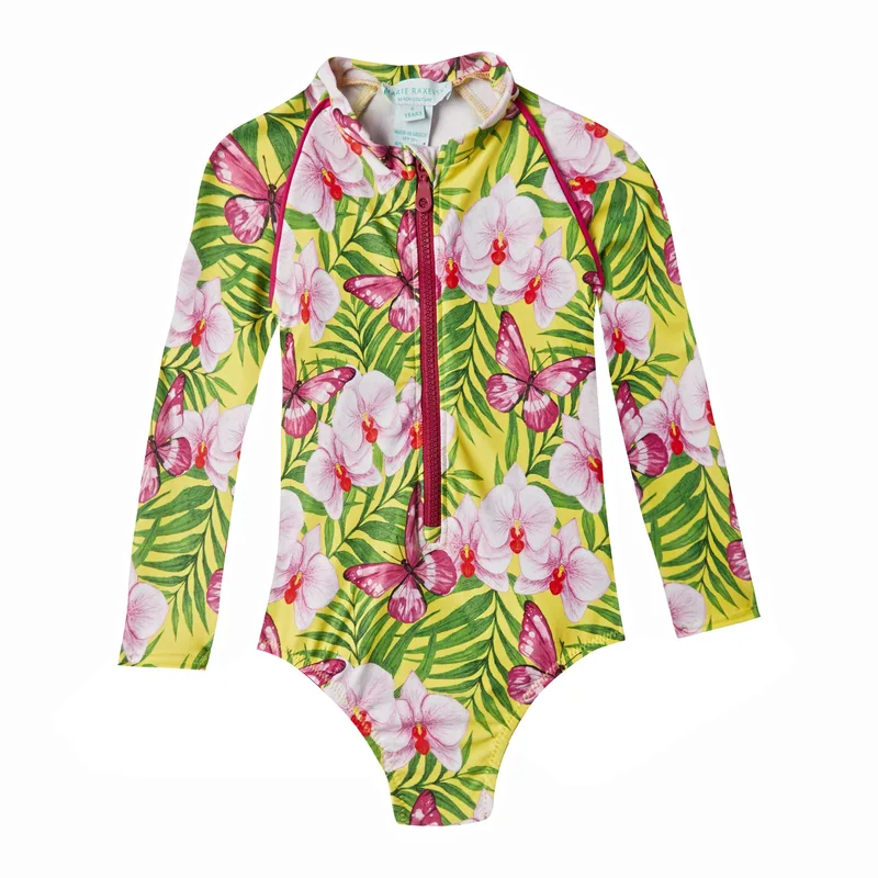 GIRL'S ONE PIECE LONG SLEEVE ORCHIDS
