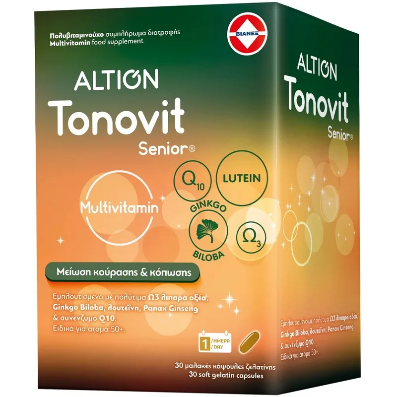 Altion Tonovit Senior Συμπλήρωμα Διατροφής Πολυβιταμινών, Μετάλλων & Ιχνοστοιχείων για Σωματική & Πνευματική Τόνωση Ειδικά Σχεδιασμένο για Άτομα άνω των 50 Ετών 30caps